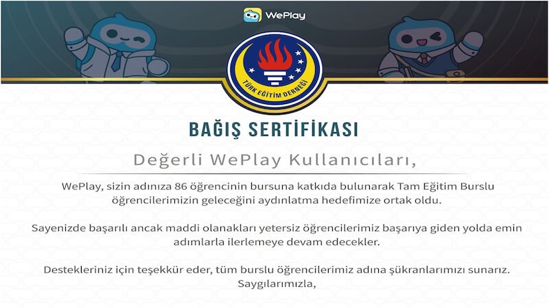 WePlay, Türk Eğitim Derneği (TED) İle El Ele Vererek 86 Öğrencinin Hayallerine Destek Oluyor